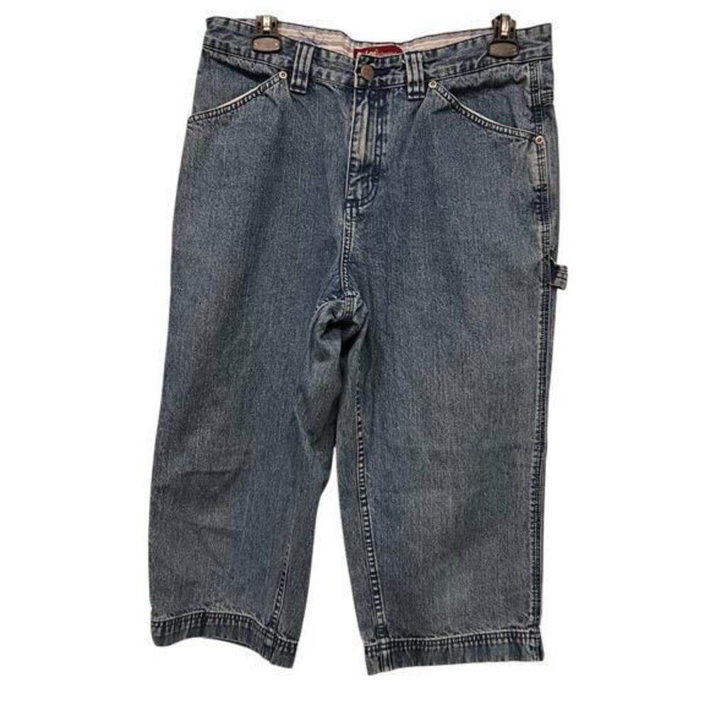 Vintage 90’s Y2K Woman’s cargo painter utility cropped Denim Blue jeans Sz 10